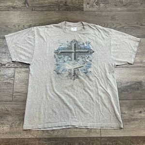 Vintage Y2K Holy Bible Cross Gray Short Sleeve Tee T-Shirt Adult Men's Size XL